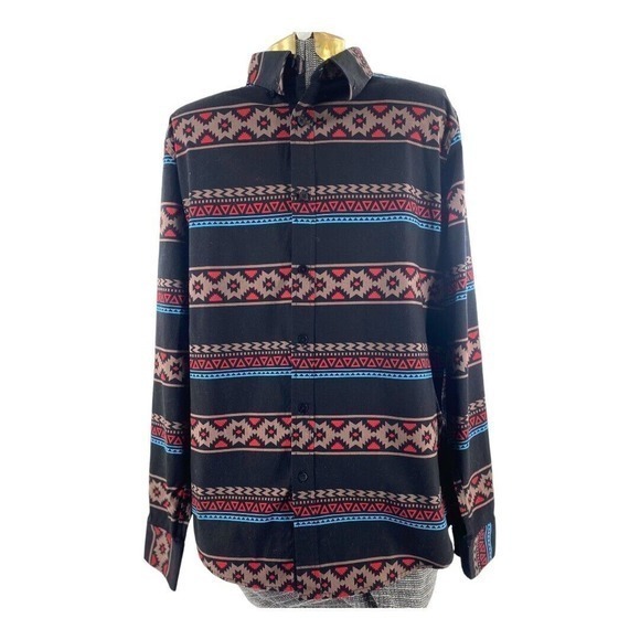 Platini Aztec Print Cotton/ Spandex‎ Black Patterns Western Shirt Men’s Large - Picture 1 of 9